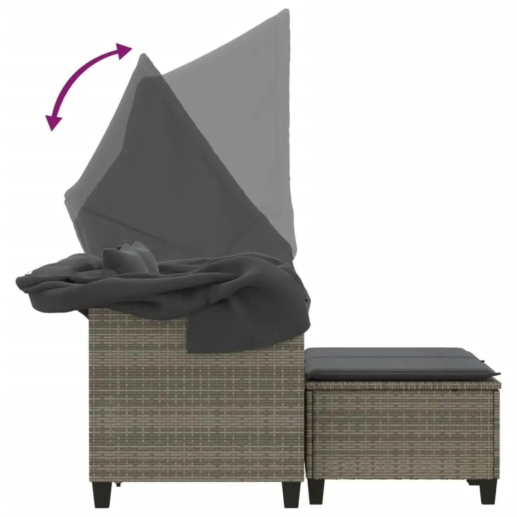 Garden Sofa 2-Seater with Canopy and Stools Grey Poly Rattan 365783