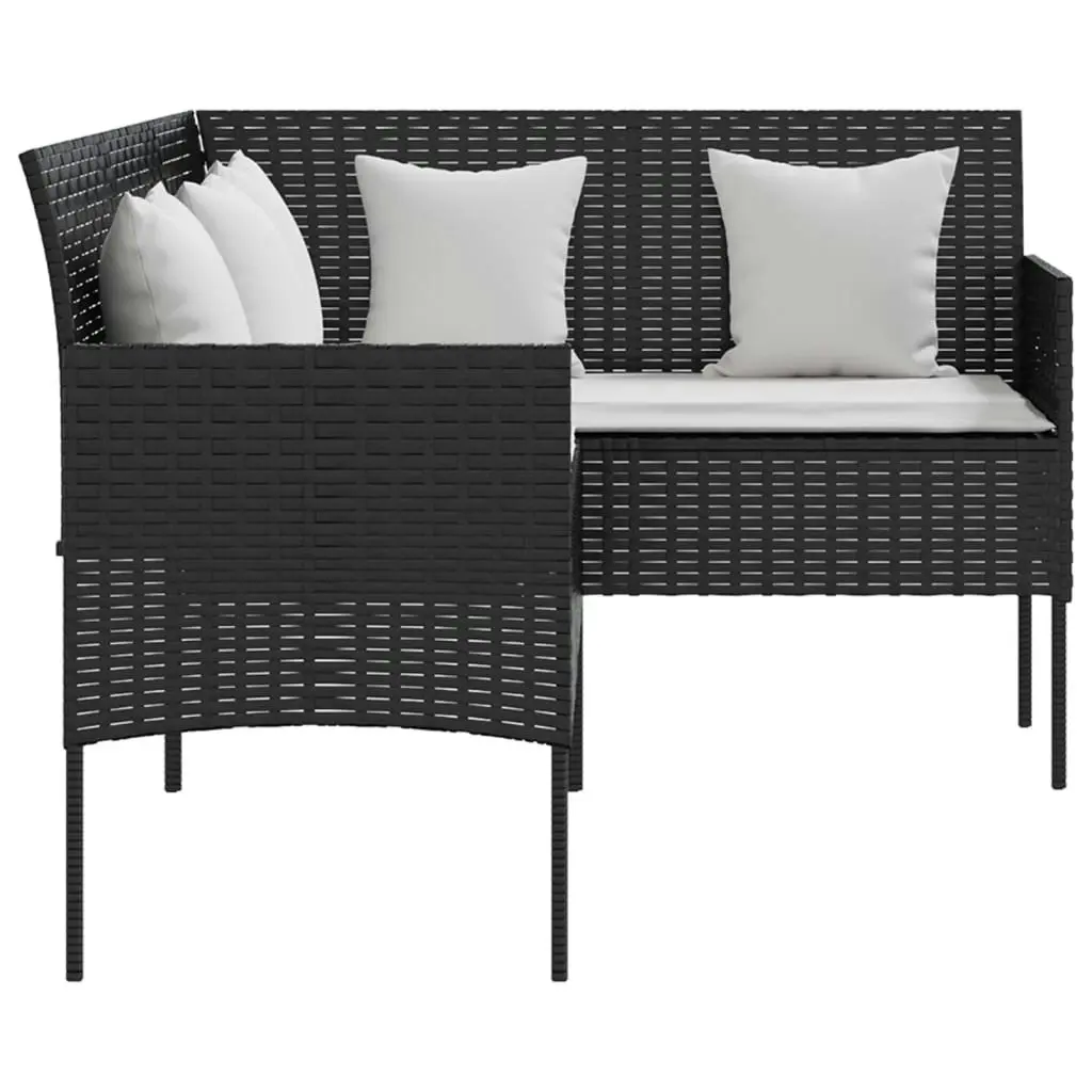 L-shaped Couch Sofa with Cushions Poly Rattan Black 318584