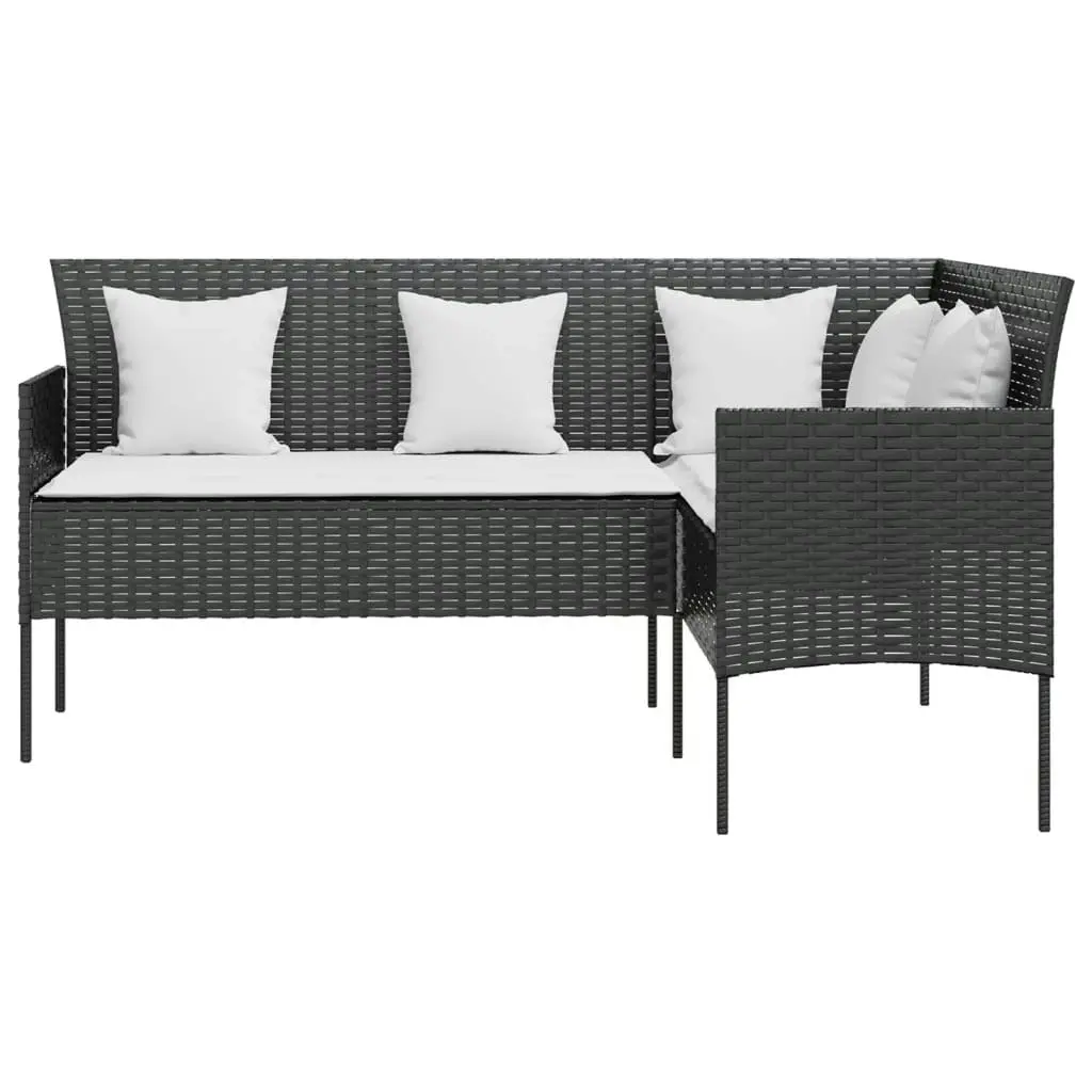 L-shaped Couch Sofa with Cushions Poly Rattan Black 318584