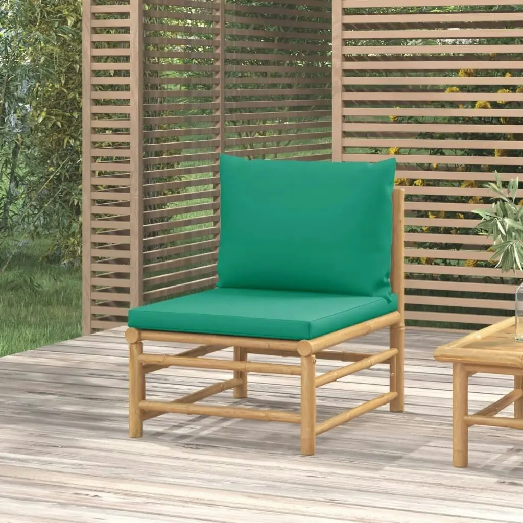 Garden Middle Sofa with Green Cushions Bamboo 362294