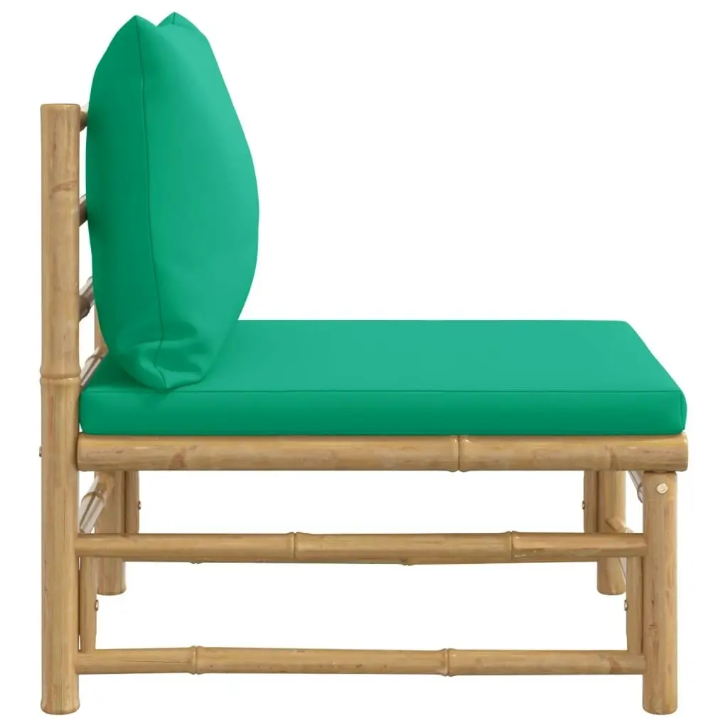 Garden Middle Sofa with Green Cushions Bamboo 362294