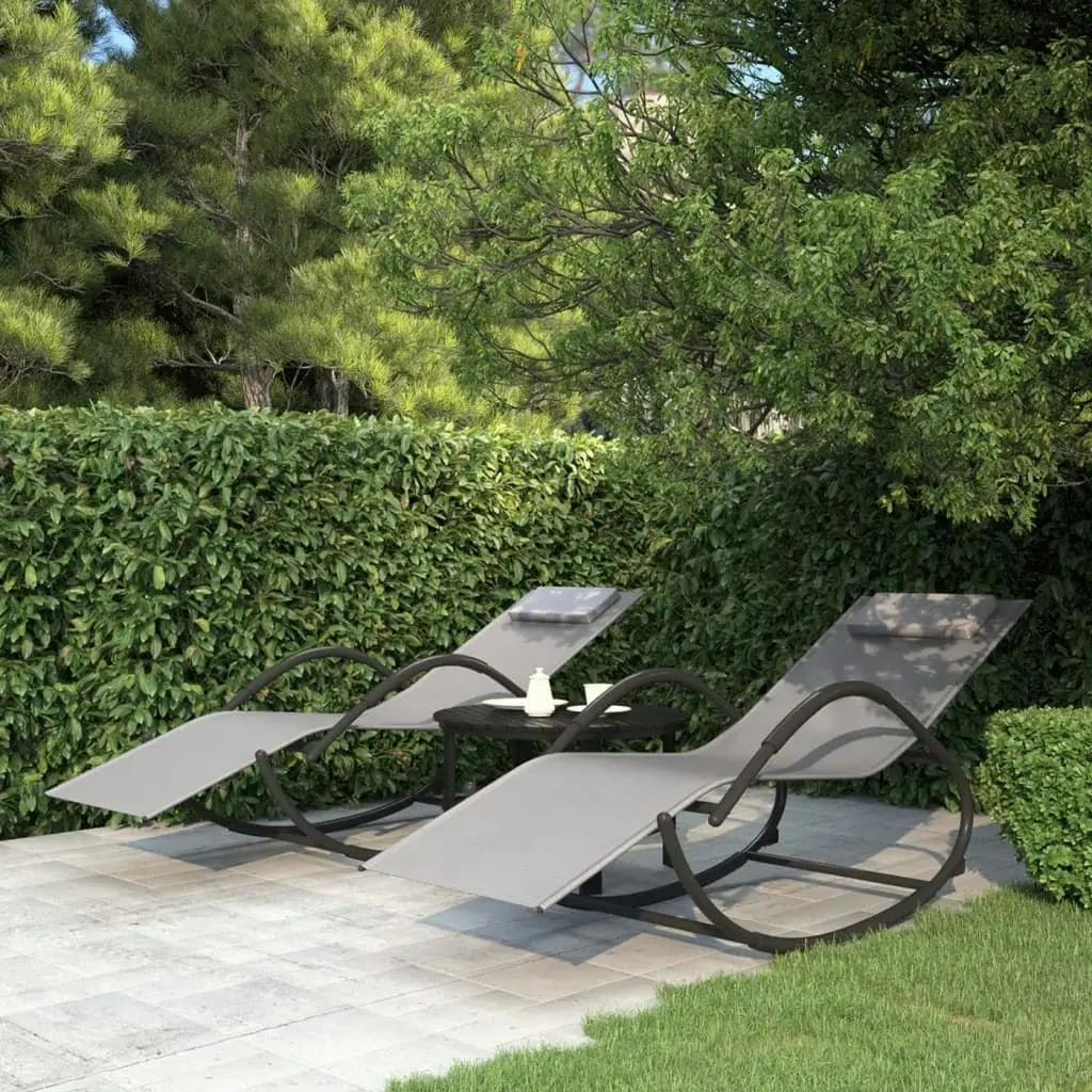 Rocking Sun Loungers 2 pcs Grey Steel and Textilene 318133