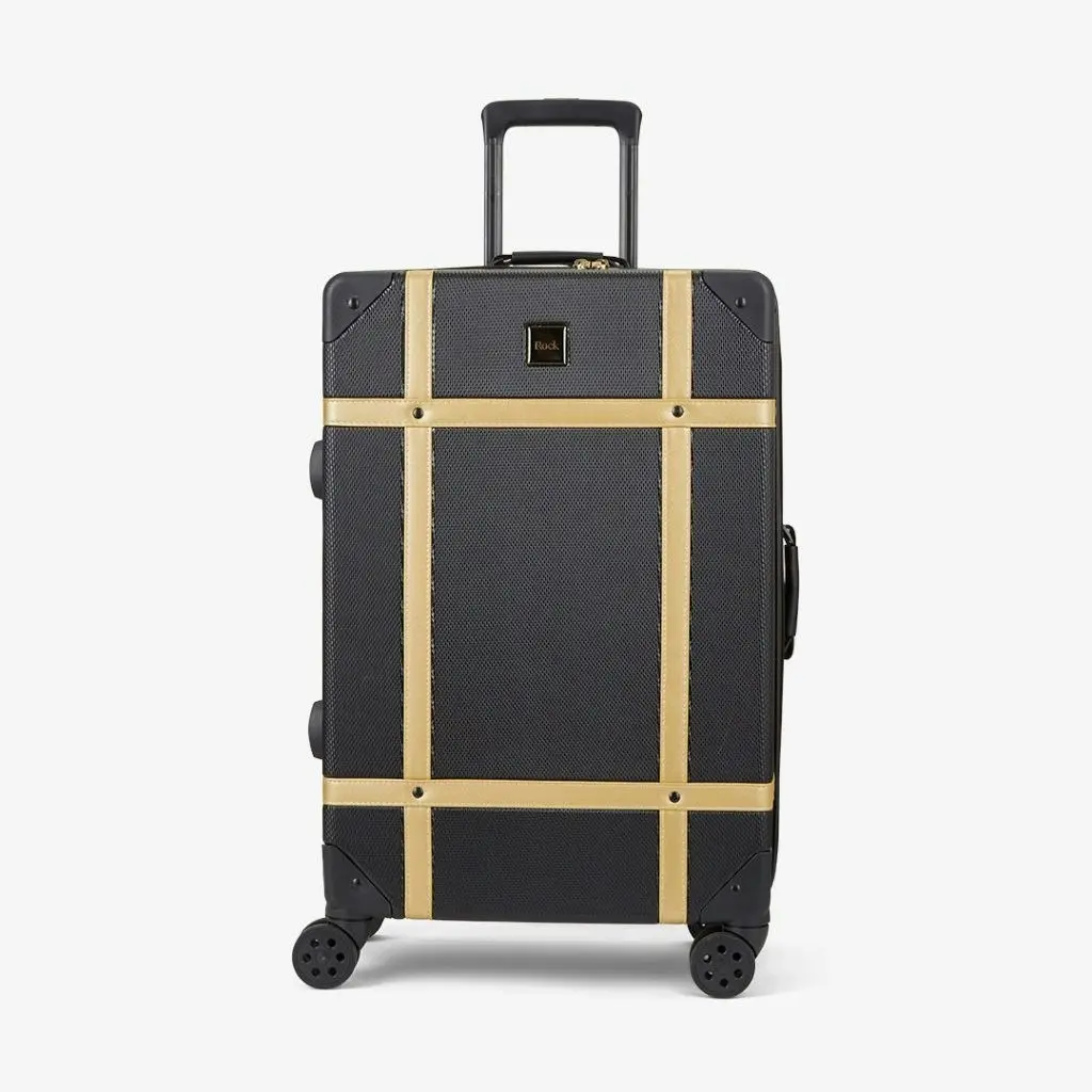 Rock Vintage 3 Piece Hardsided Luggage Set - Black/Gold