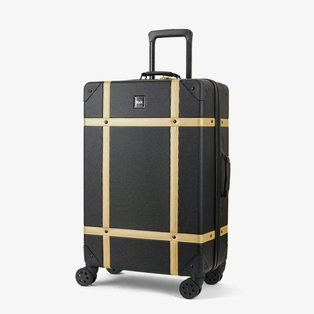 Rock Vintage 3 Piece Hardsided Luggage Set - Black/Gold