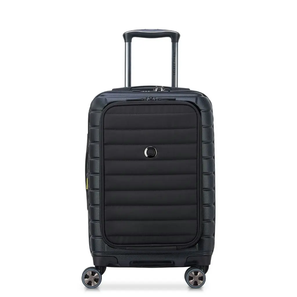 DELSEY Shadow 55cm Expandable Carry On Luggage - Black + Laptop Sleeve