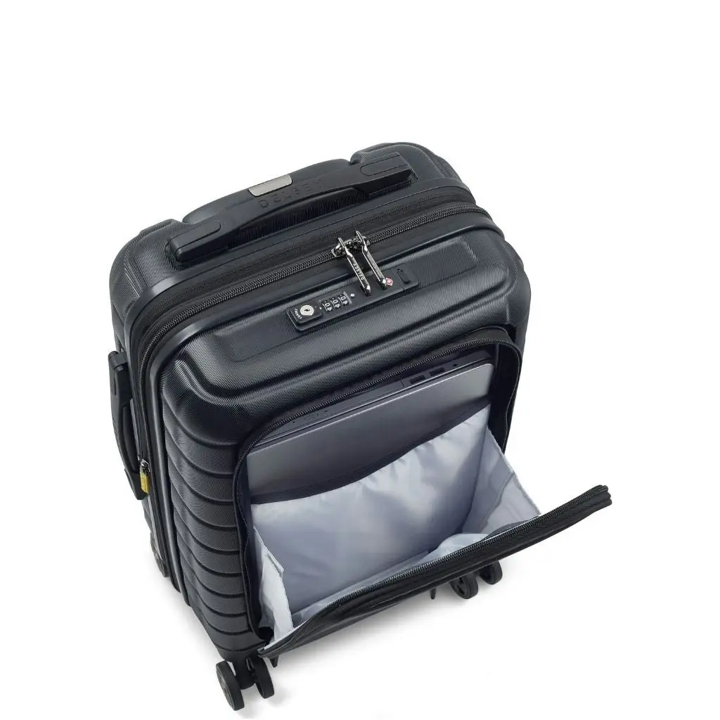 DELSEY Shadow 55cm Expandable Carry On Luggage - Black + Laptop Sleeve