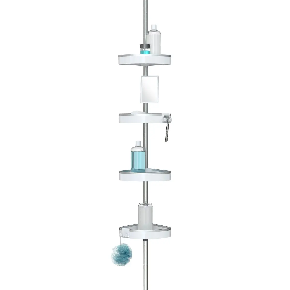 Better Living HiRise 4 Tension Shower Caddy with Mirror - White/Aluminium