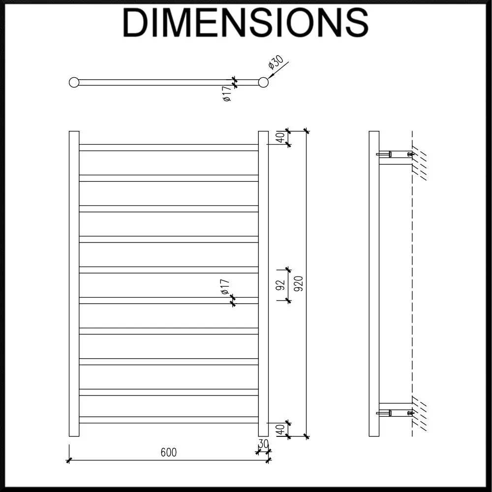 Aguzzo Ezy Fit Dual Wired Heated Towel Rail 60 x 92cm - Polished SS