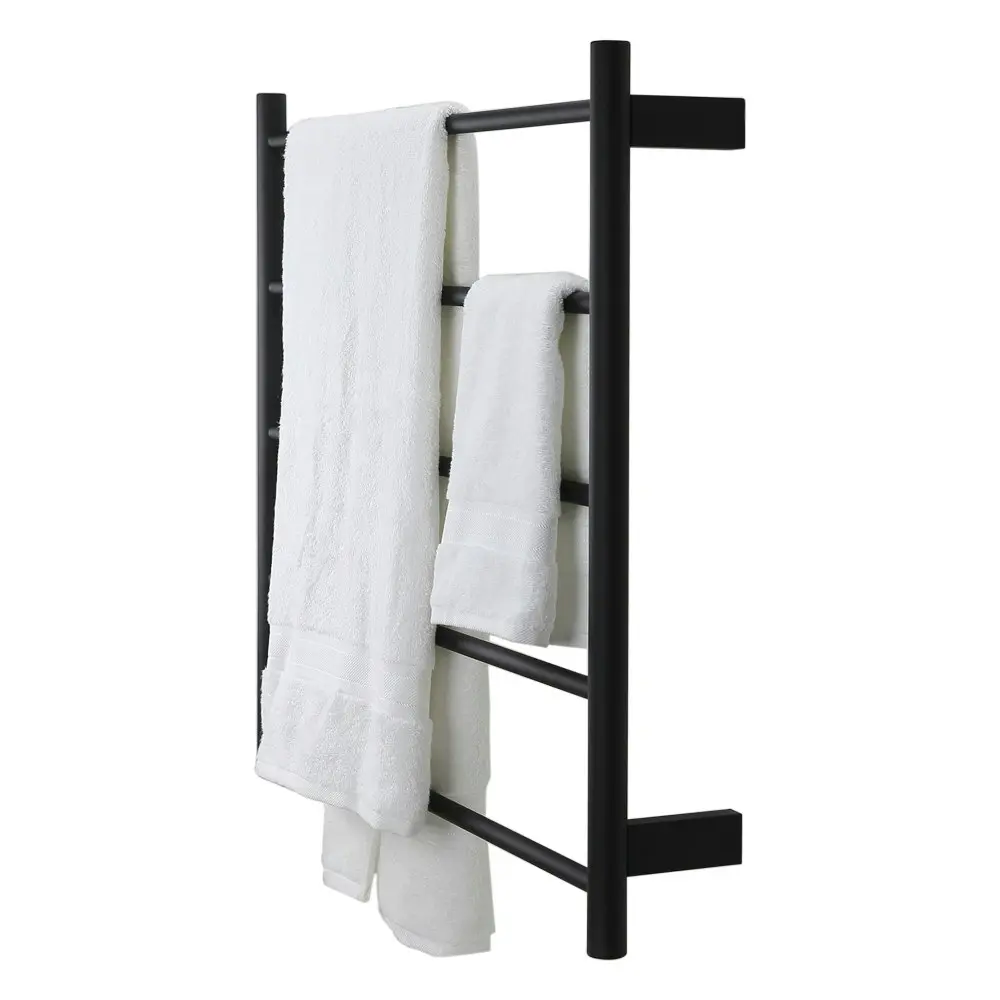 Aguzzo Ezy Fit Dual Wired Round Tube Heated Towel Rail 75 x 70cm - Matte Black