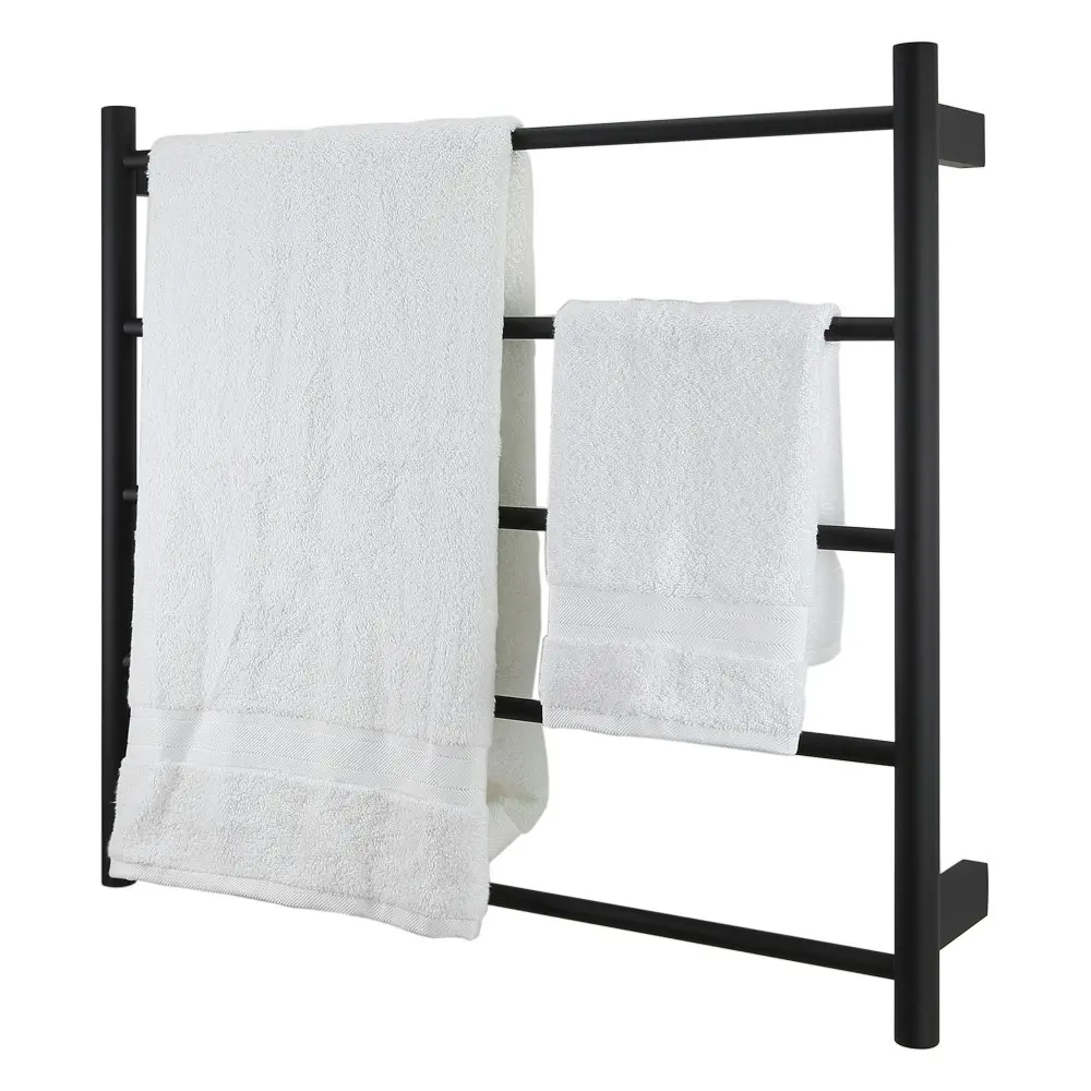 Aguzzo Ezy Fit Dual Wired Round Tube Heated Towel Rail 75 x 70cm - Matte Black