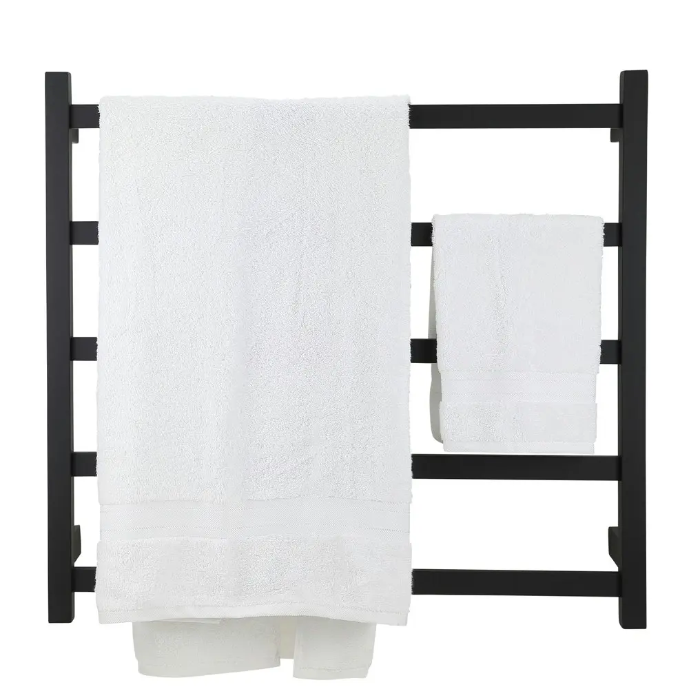 Aguzzo Ezy Fit Dual Wired Square Tube Heated Towel Rail 75 x 70cm - Matte Black