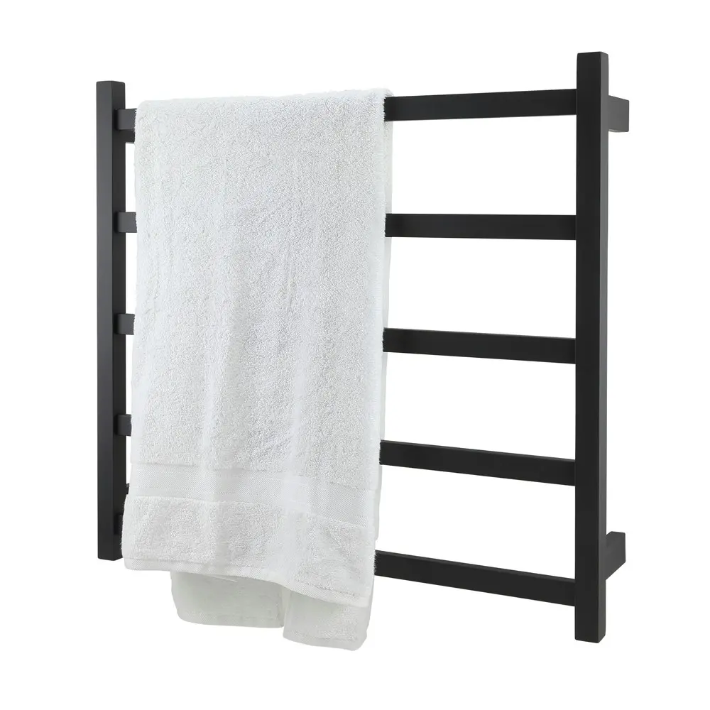 Aguzzo Ezy Fit Dual Wired Square Tube Heated Towel Rail 75 x 70cm - Matte Black