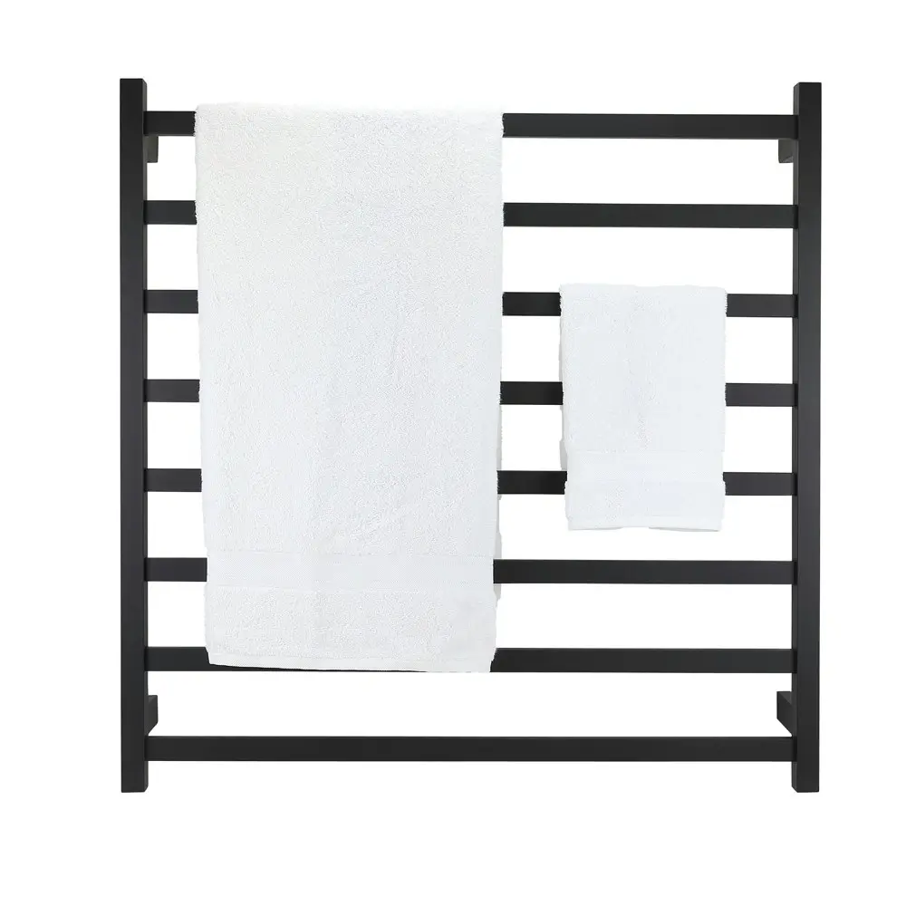 Aguzzo Ezy Fit Dual Wired Square Tube Heated Towel Rail 90 x 92cm - Matte Black