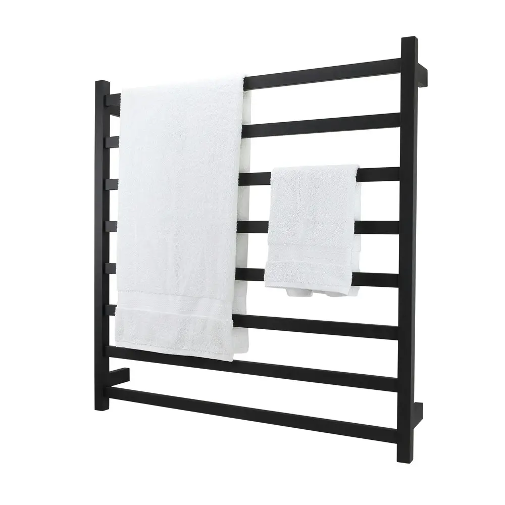 Aguzzo Ezy Fit Dual Wired Square Tube Heated Towel Rail 90 x 92cm - Matte Black