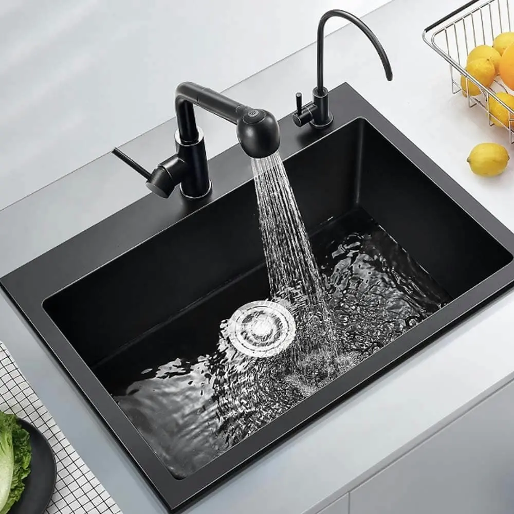 Higold 76cm Single Bowl Quartz Granite Composite Kitchen Sink - Black