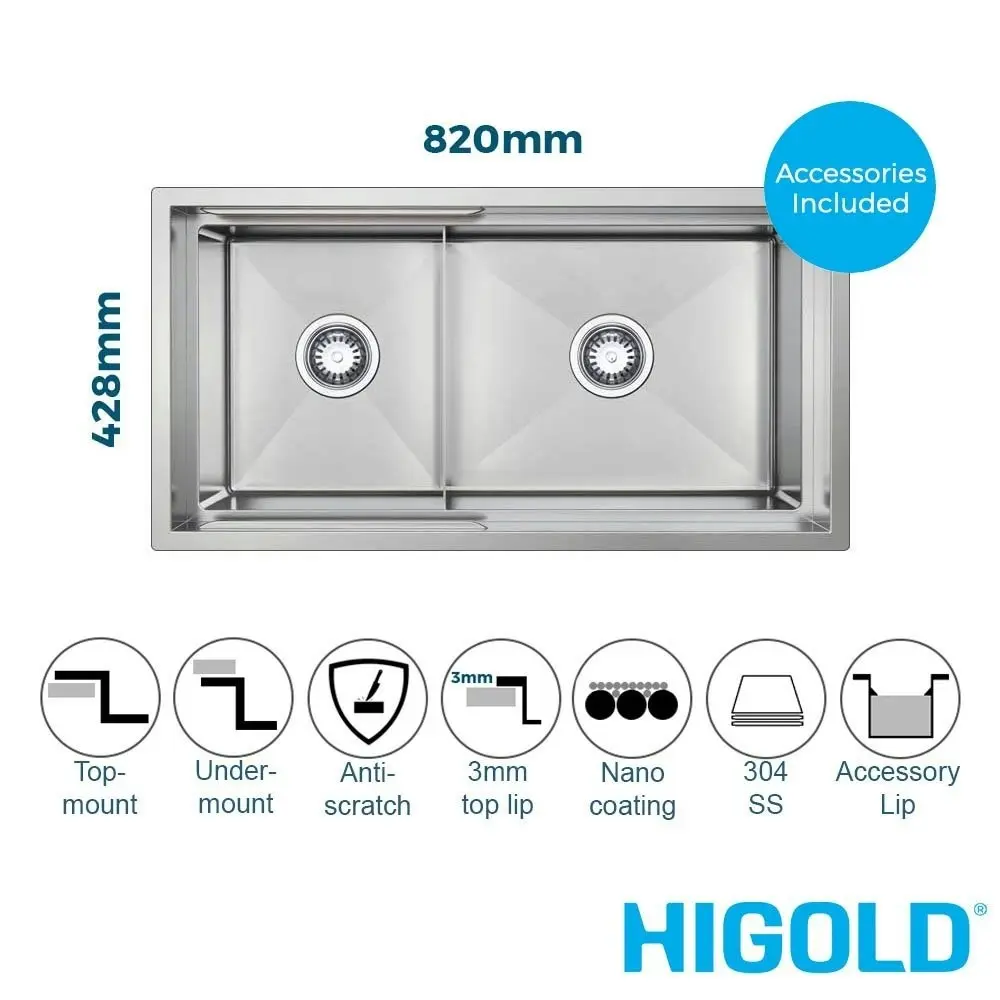 Higold Piniz 82cm 1 & 1/2 Bowl Workstation Kitchen Sink - Stainless Steel