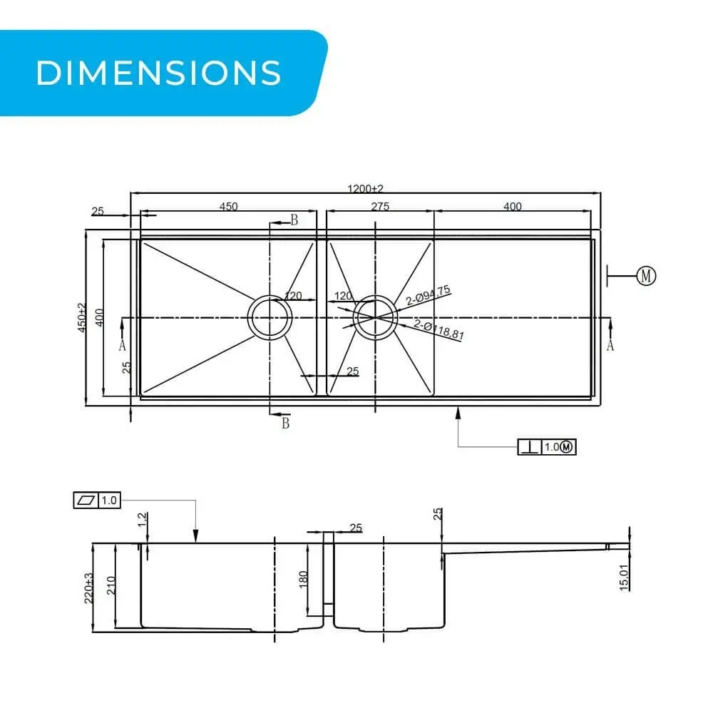 Higold 120cm 1 & 1/2 Bowl Kitchen Sink with Drainer - Stainless Steel