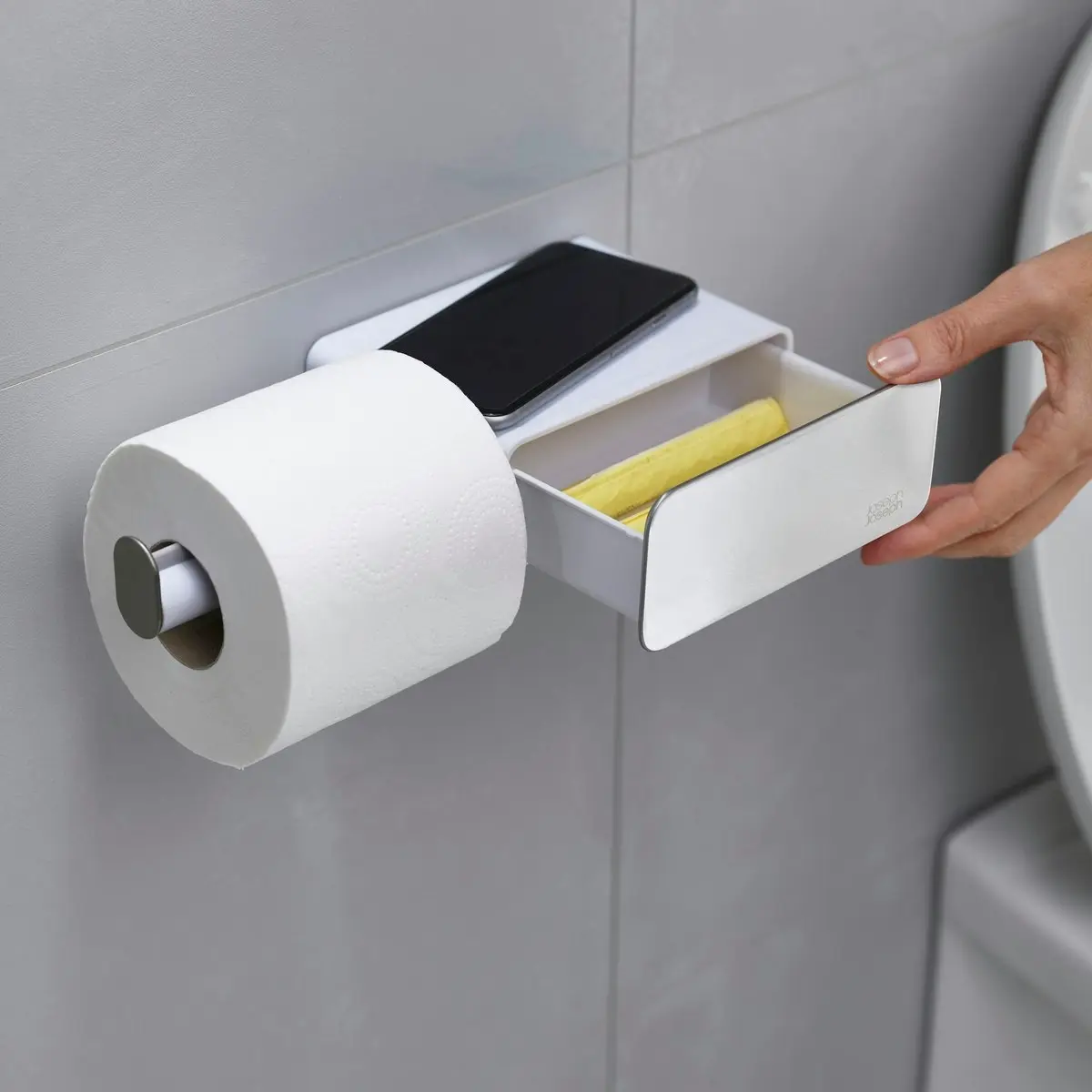 Joseph Joseph EasyStore Steel Wall-Mounted Toilet Roll Holder - White