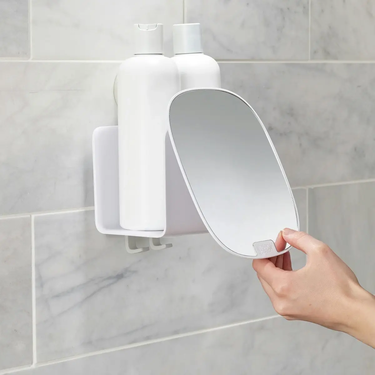 Joseph Joseph EasyStore Compact Shower Shelf with Adjustable Mirror - White