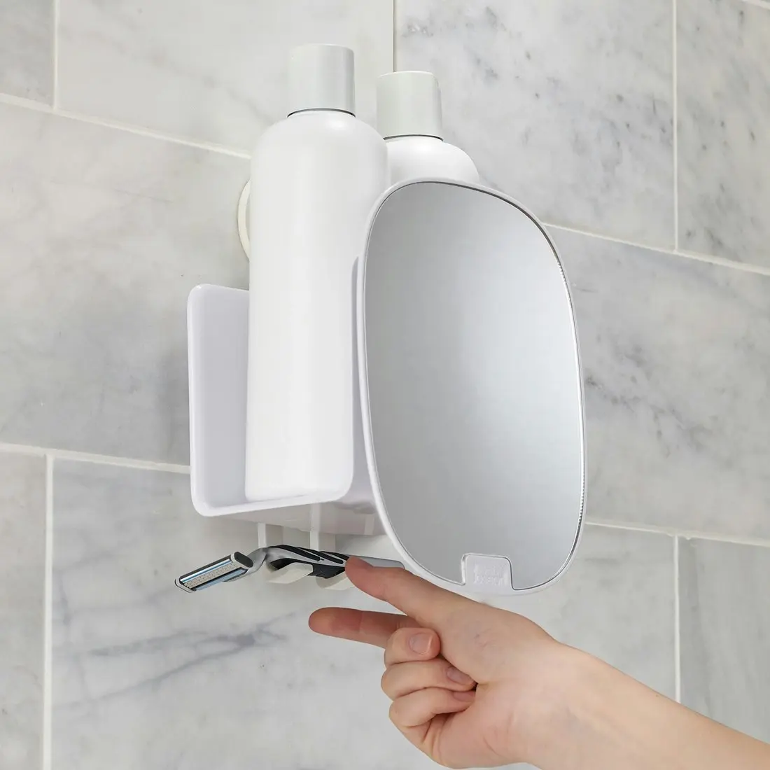 Joseph Joseph EasyStore Compact Shower Shelf with Adjustable Mirror - White