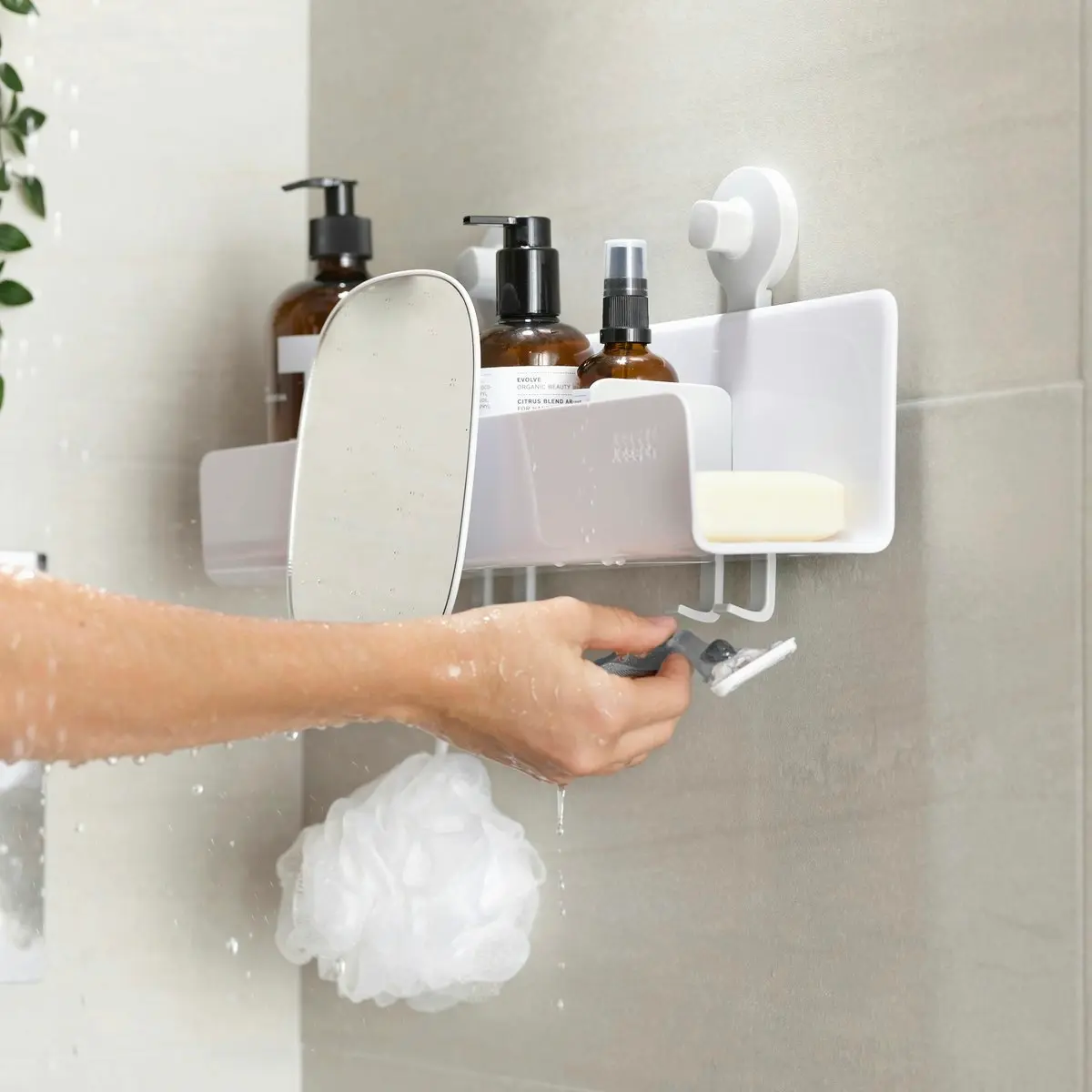 Joseph Joseph EasyStore Large Shower Shelf with Removable Mirror - White