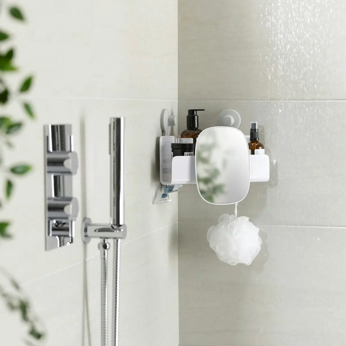 Joseph Joseph EasyStore Corner Shower Shelf with Removable Mirror - White