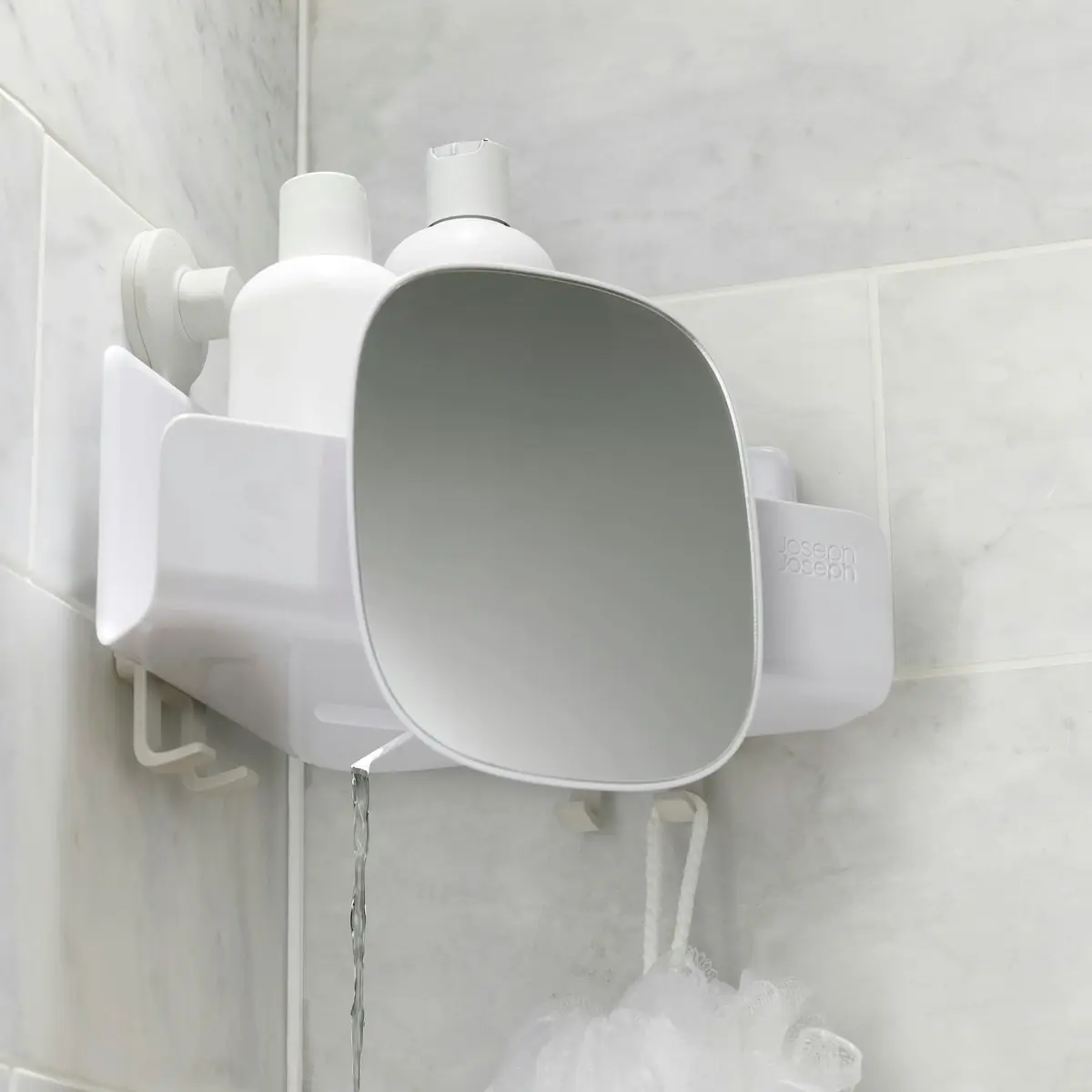 Joseph Joseph EasyStore Corner Shower Shelf with Removable Mirror - White