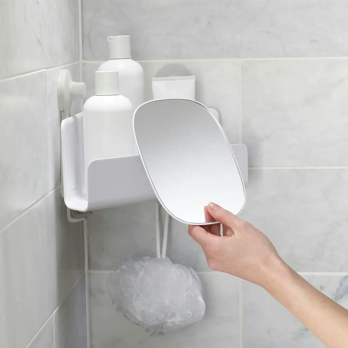 Joseph Joseph EasyStore Corner Shower Shelf with Removable Mirror - White