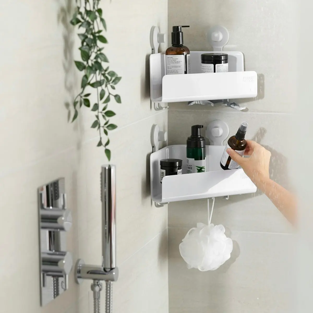 Pack of 2 Joseph Joseph EasyStore Corner Shower Shelves - White