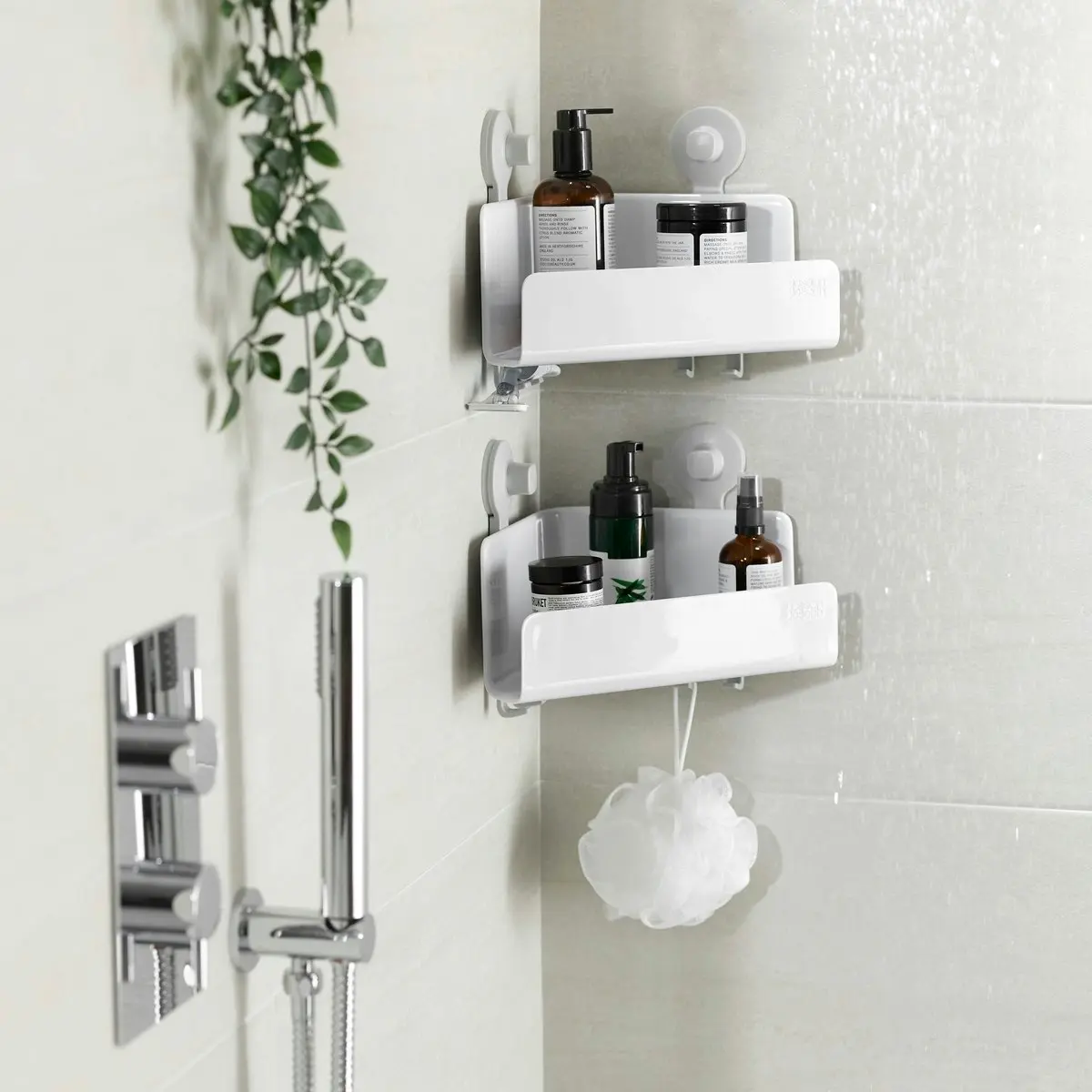 Pack of 2 Joseph Joseph EasyStore Corner Shower Shelves - White