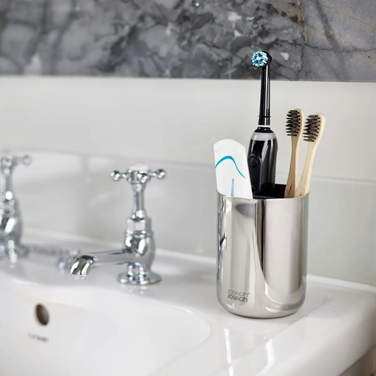 Joseph Joseph EasyStore Luxe Toothbrush Caddy - Steel