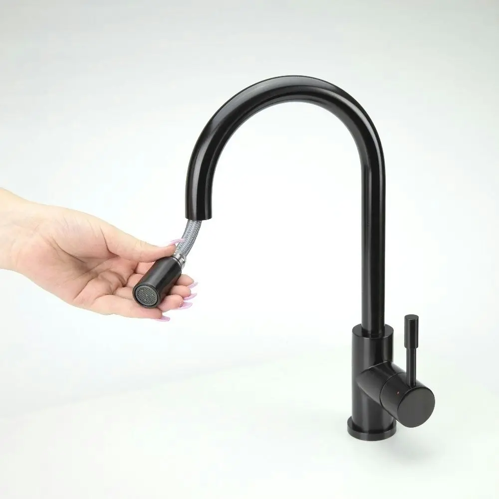 Swedia Klaas Stainless Steel Kitchen Mixer Tap with Pull-Out - Black Satin