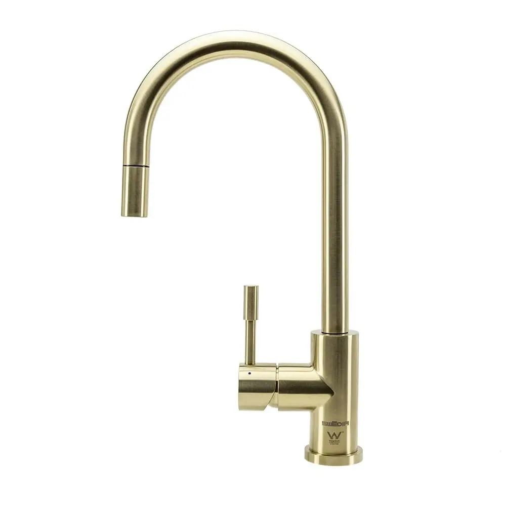 Swedia Klaas Stainless Steel Kitchen Mixer Tap with Pull-Out - Brushed Brass