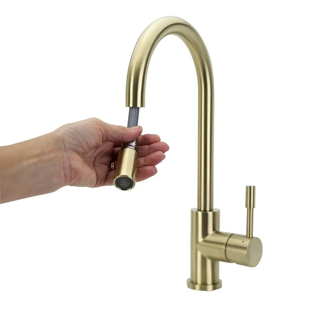 Swedia Klaas Stainless Steel Kitchen Mixer Tap with Pull-Out - Brushed Brass