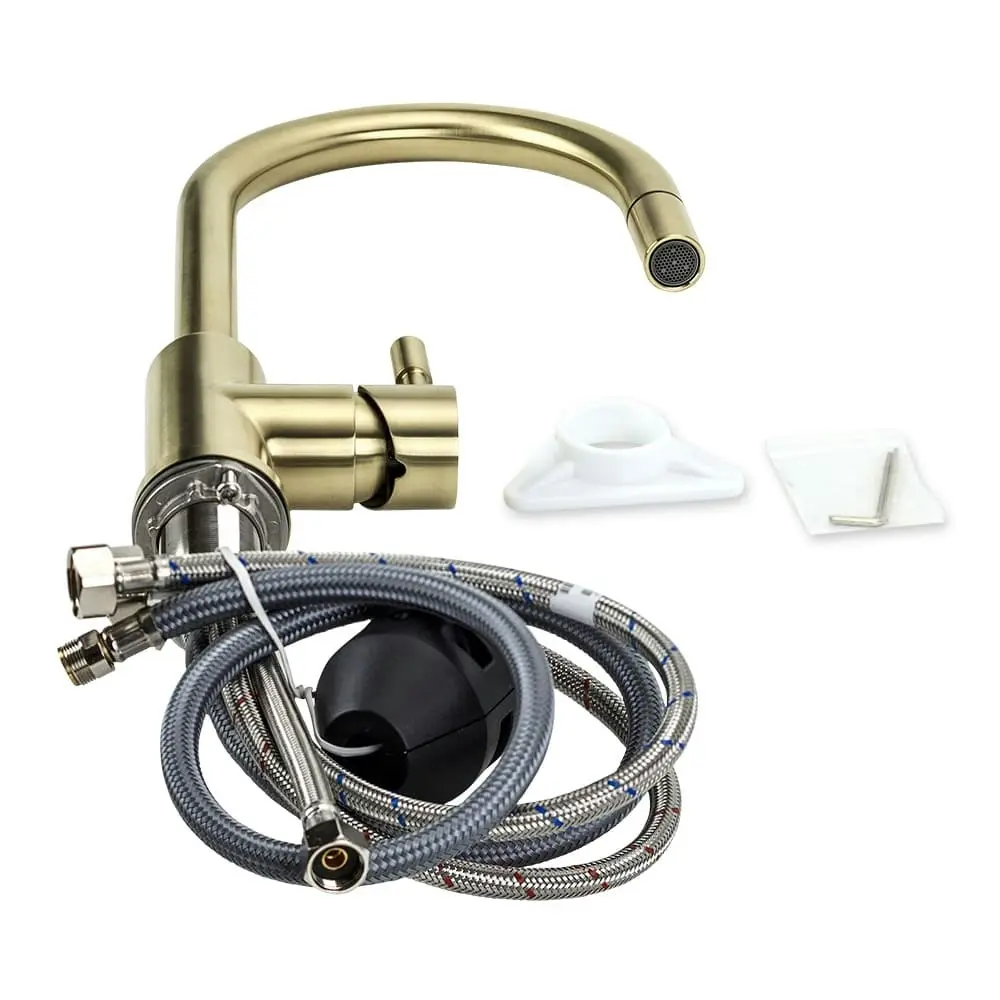 Swedia Klaas Stainless Steel Kitchen Mixer Tap with Pull-Out - Brushed Brass