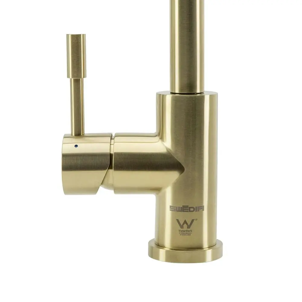 Swedia Klaas Stainless Steel Kitchen Mixer Tap with Pull-Out - Brushed Brass