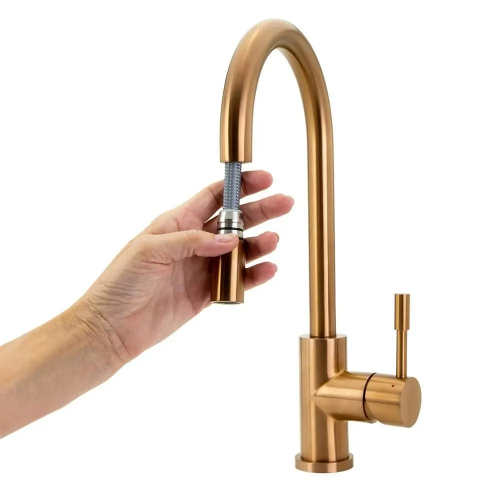 Swedia Klaas Stainless Steel Kitchen Mixer Tap with Pull-Out - Brushed Copper