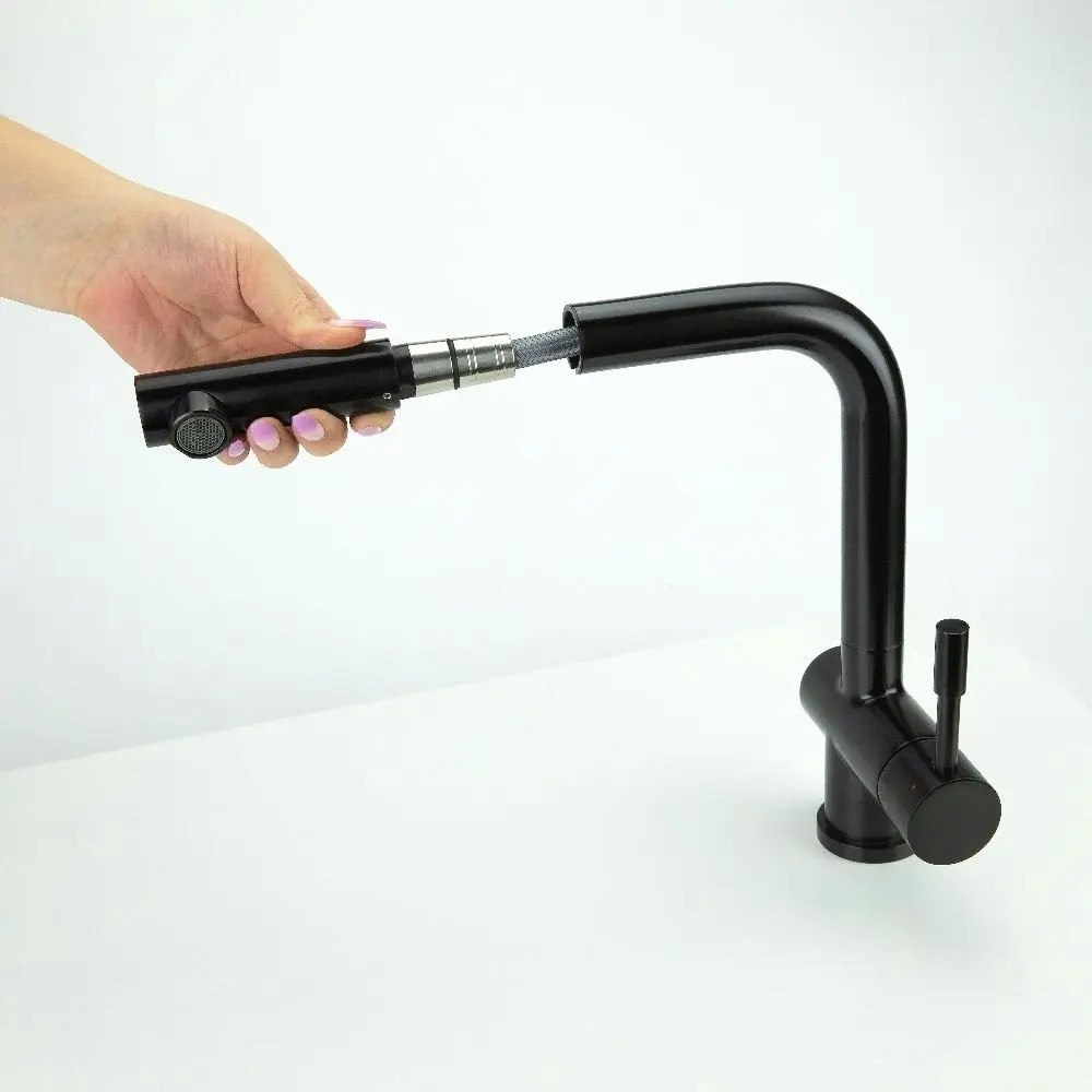 Swedia Sigge Stainless Steel Kitchen Mixer Tap with Pull-Out - Satin Black