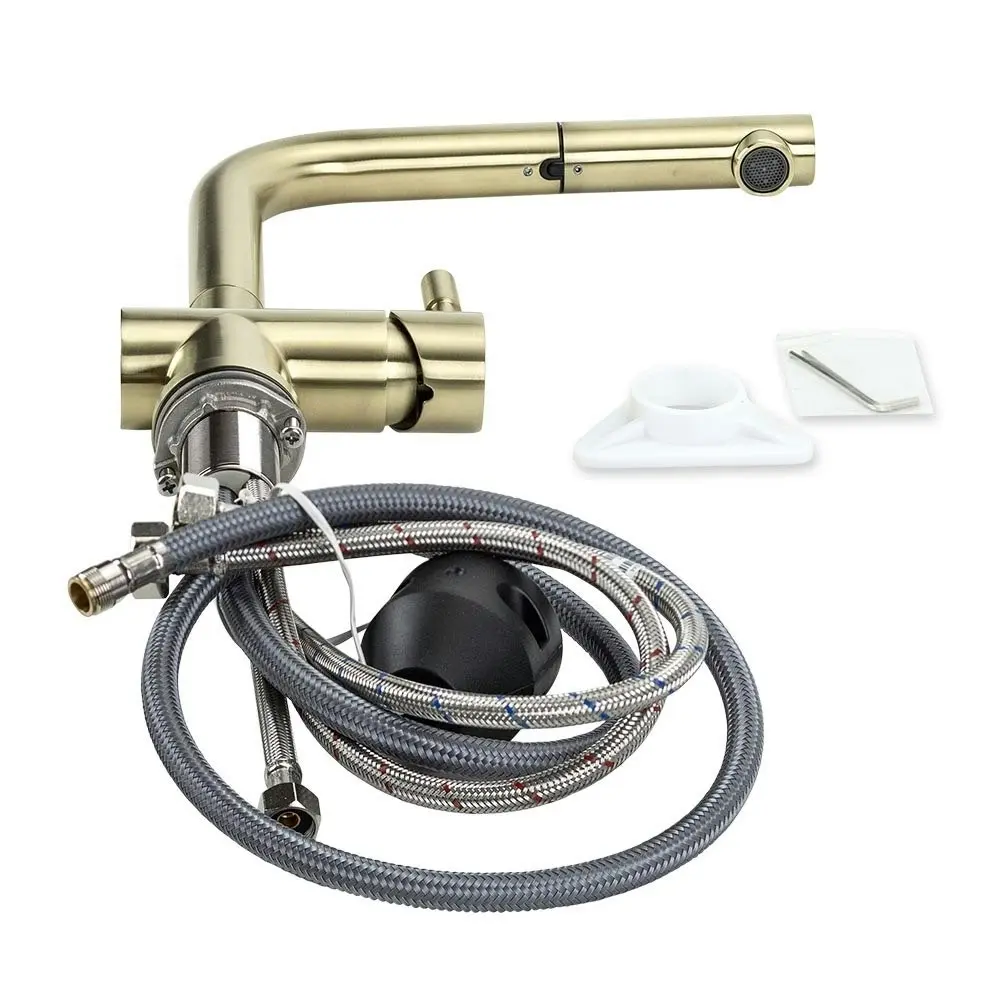 Swedia Sigge Stainless Steel Kitchen Mixer Tap With Pull-Out - Brushed Brass