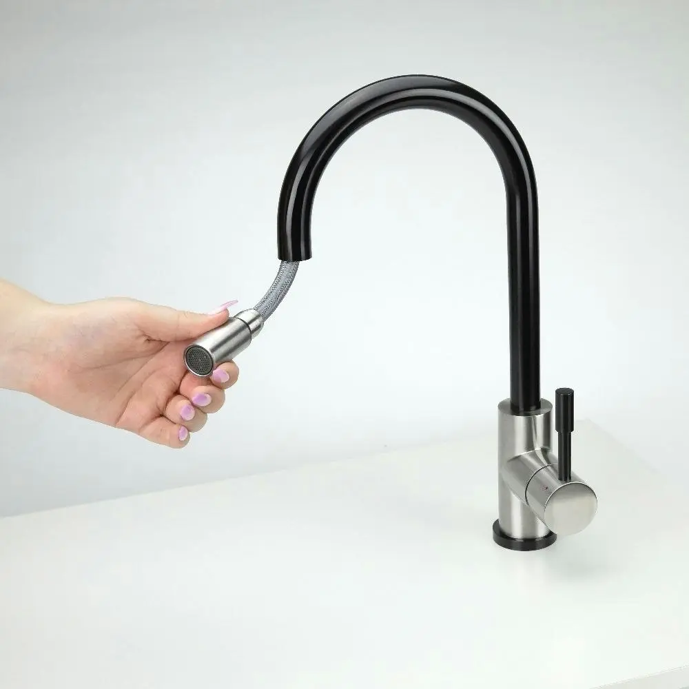 Swedia Klaas Stainless Steel Kitchen Mixer Tap w Pull-Out - Brushed Black Satin