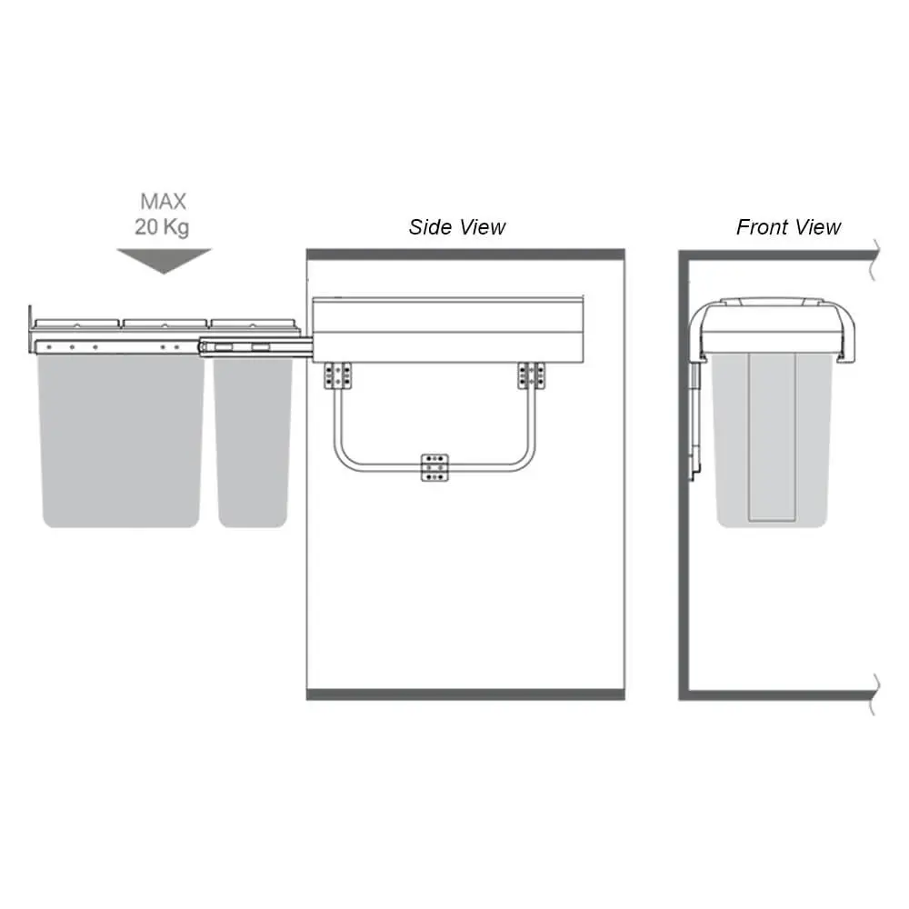 Elite 30L Twin Slide Out Left Side Mounted Slim Profile Concealed Waste Bin (for 30cm cupboard)