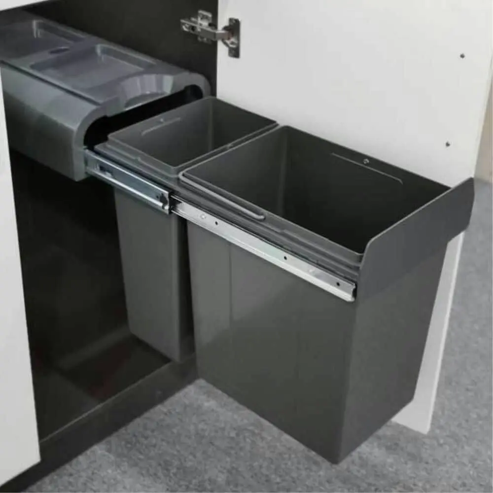 Elite 30L Twin Slide Out Right Side Mounted Slim Profile Concealed Waste Bin (for 30cm cupboard)