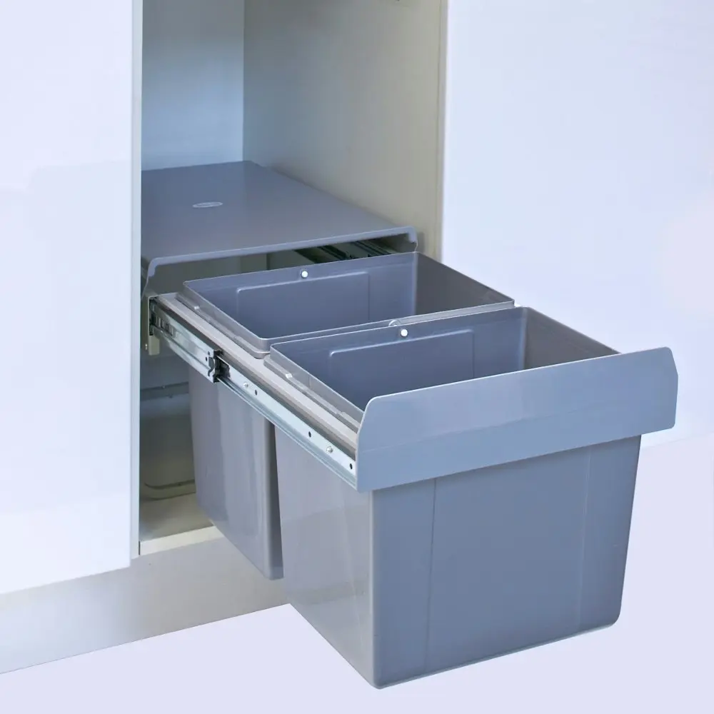 Elite Domestique 30L Twin Low Profile Under Sink Pull-Out Concealed Waste Bin