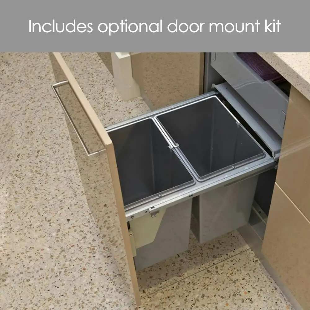 Elite Domestique 40L Twin Slide Out Bottom Mounted Concealed Waste Bin (for 45cm cupboard) - includes Door Bracket