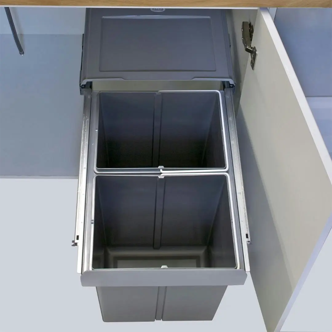 Elite Domestique 40L Twin Slide Out Bottom Mounted Concealed Waste Bin (for 45cm cupboard) - includes Door Bracket