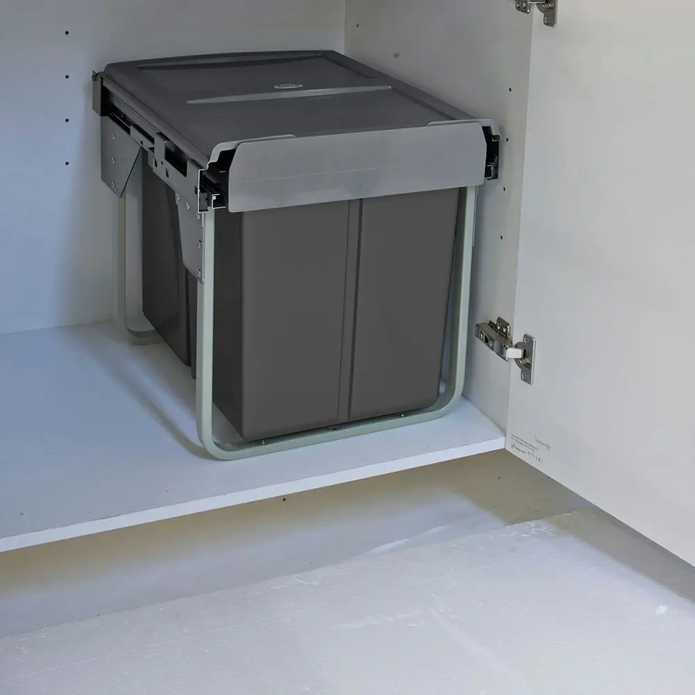 Elite Domestique 40L Twin Slide Out Bottom Mounted Concealed Waste Bin (for 45cm cupboard) - includes Door Bracket