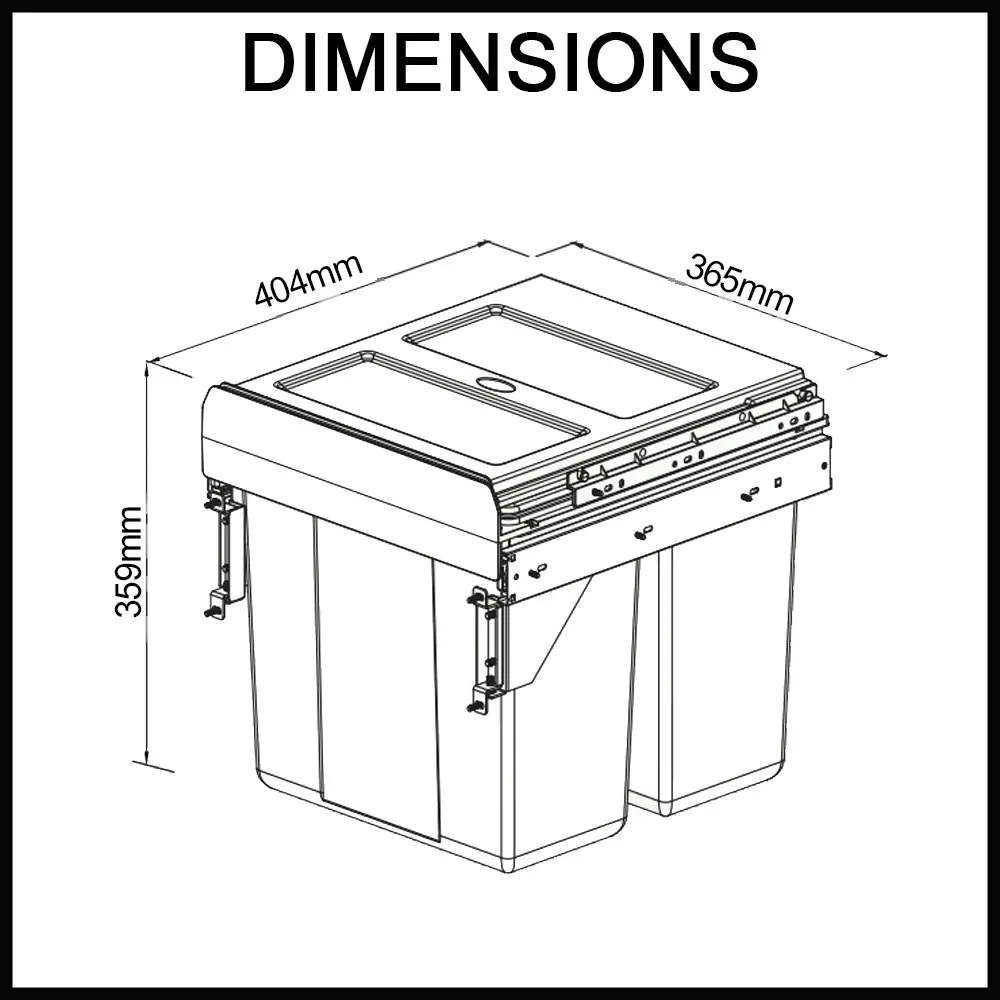 Elite Valet 32L Twin Side Mounted Slide-Out Concealed Waste Bin (40cm cupboard)