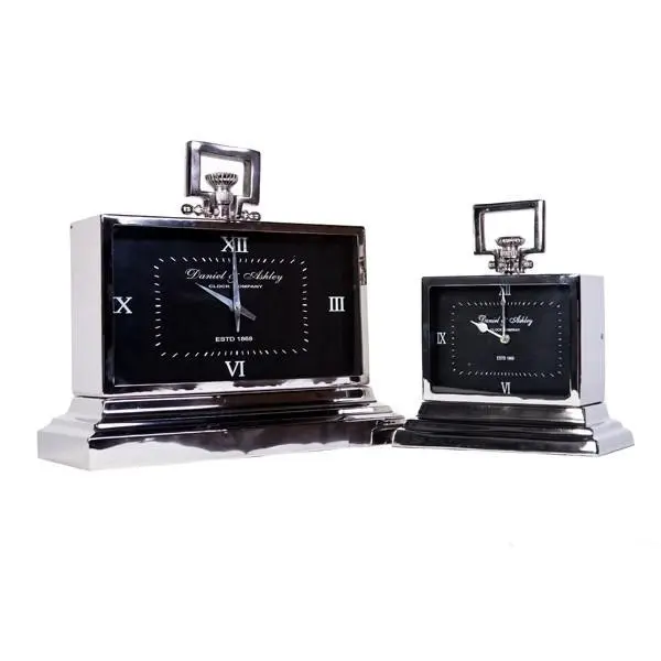 SSH Collection William & Smith Medium Table Clock with Square Black Face - Nickel