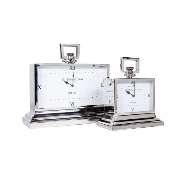 SSH Collection William & Smith Small Table Clock with Square White Face - Nickel