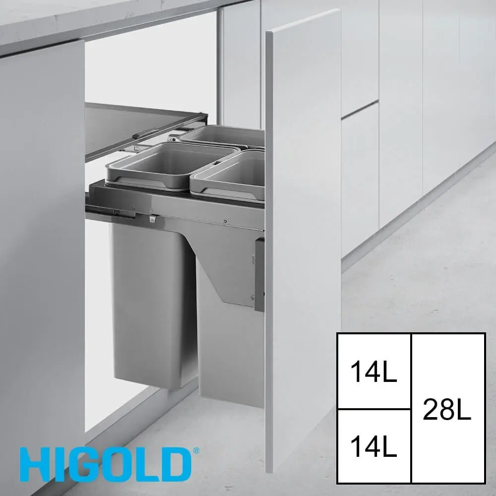 Higold Optum 56L Triple Slide Out Side Mounted Concealed Bin (for 60cm cupboard)